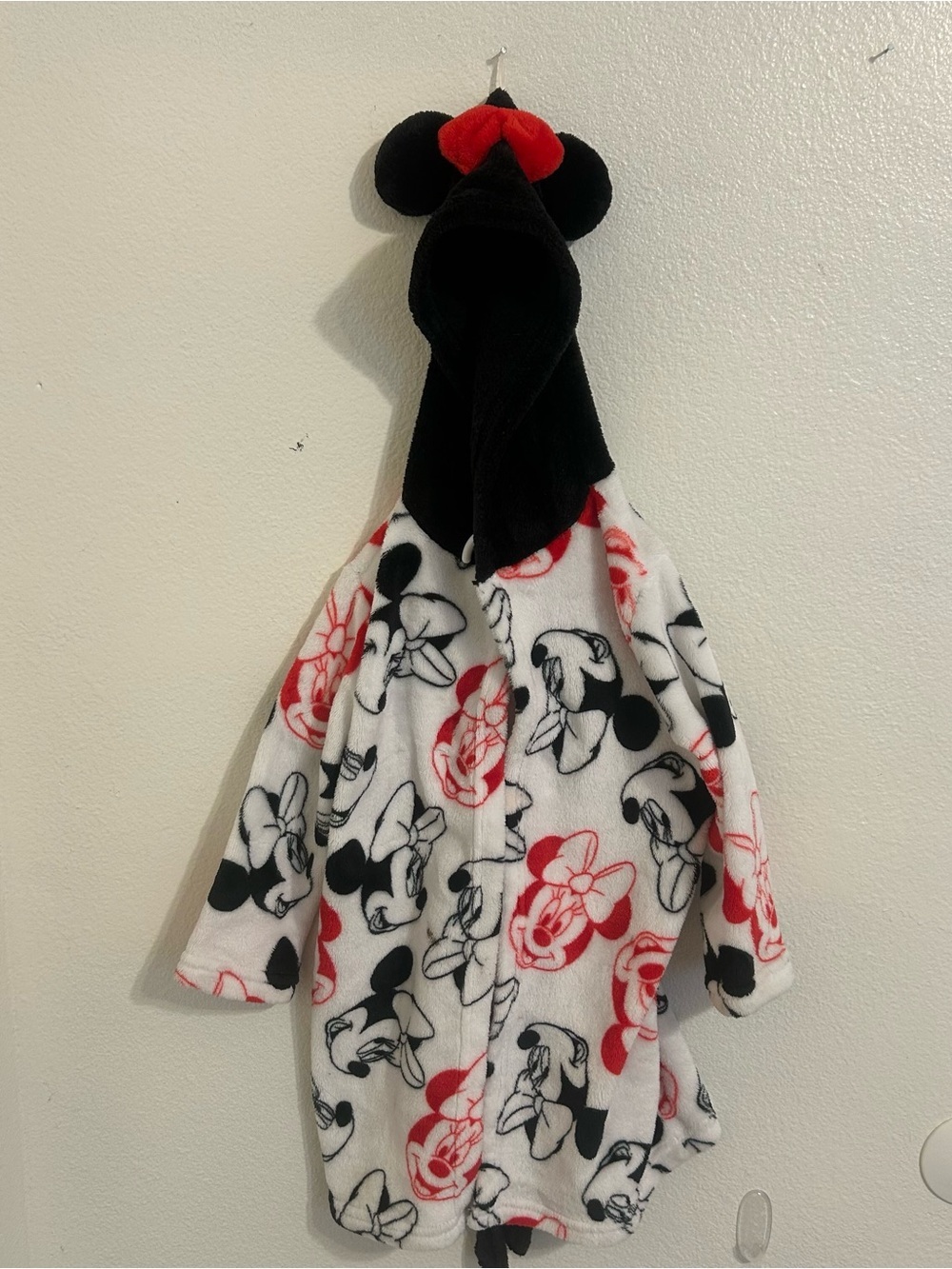 Disney Minnie Mouse Hooded Fleece Robe Girls 2T/ 3T Plush Red Bow